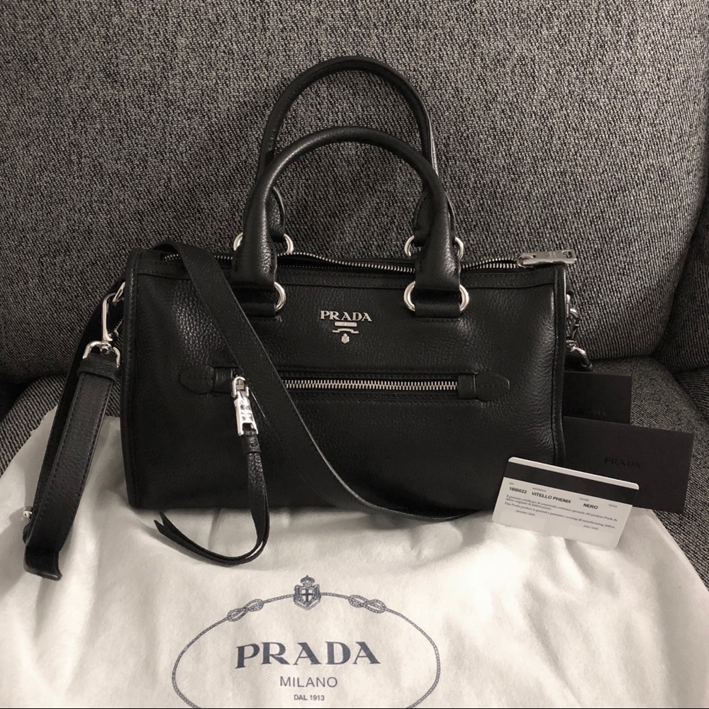 New Authentic Prada Handbag Vitello Phenix Nero